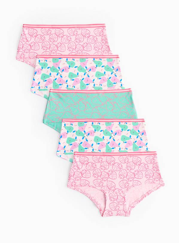 5 Pack Pink Neon Fruit Print Short Knickers 7-8 years